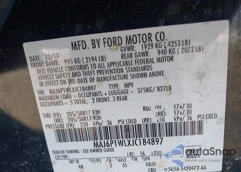 2018 Ford Ecosport Titanium из США, поврежденный, VIN MAJ6P1WLXJC184897